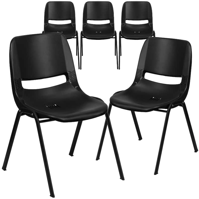 5 Pack 880 lb. Capacity Ergonomic Shell Stack Chair with Metal Frame - 23.5"D x 19.25"W x 32"H