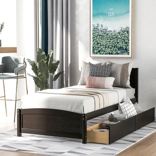 Twin Size Platform Bed with Two Drawers and Solid Pine Wood Construction
