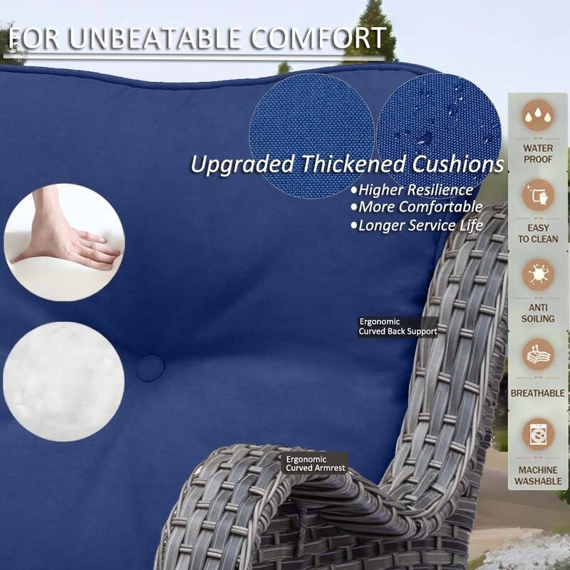 Gray Rattan Outdoor Patio Conversation Sets with Swivel Rocker Chairs