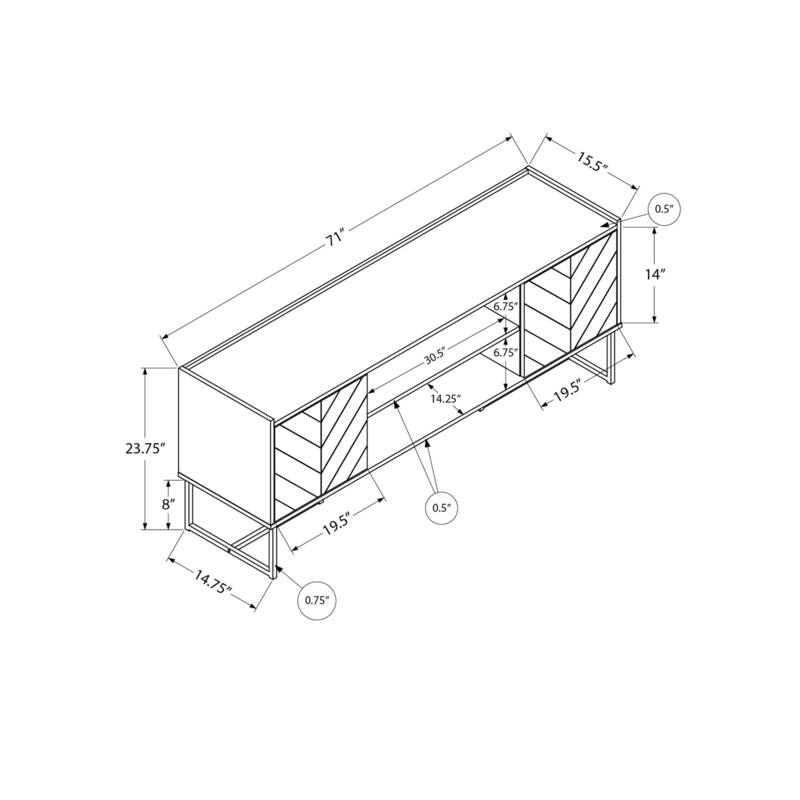 Modern 72-Inch TV Stand with Storage Cabinets, Wire Management, Brown & Black Laminate, Black Metal Frame