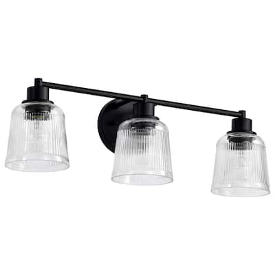 Grayson 3 Light Vanity Matte Black Finish Clear Ribbed Glass - Matte Black