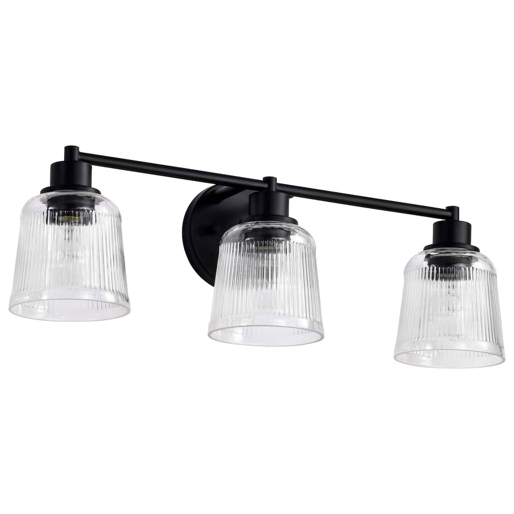 Grayson 3 Light Vanity Matte Black Finish Clear Ribbed Glass - Matte Black