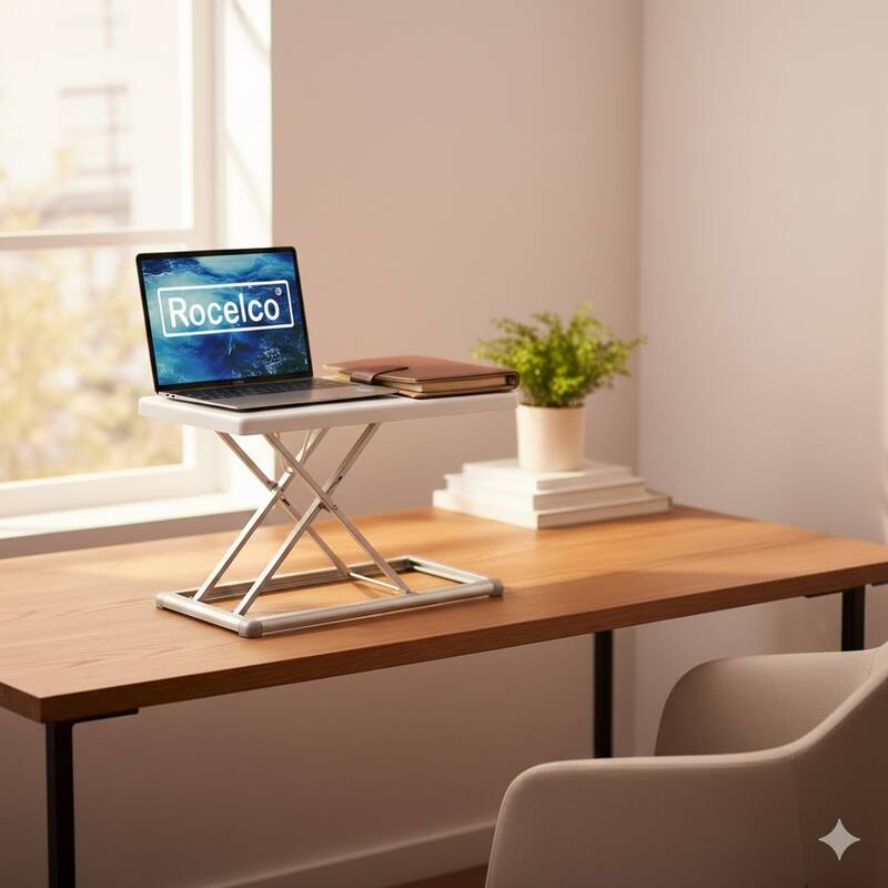 Rocelco 19 in. W Black Portable Standing Desk Riser Converter Height Adjustable Travel Laptop Keyboard Raising Workstation