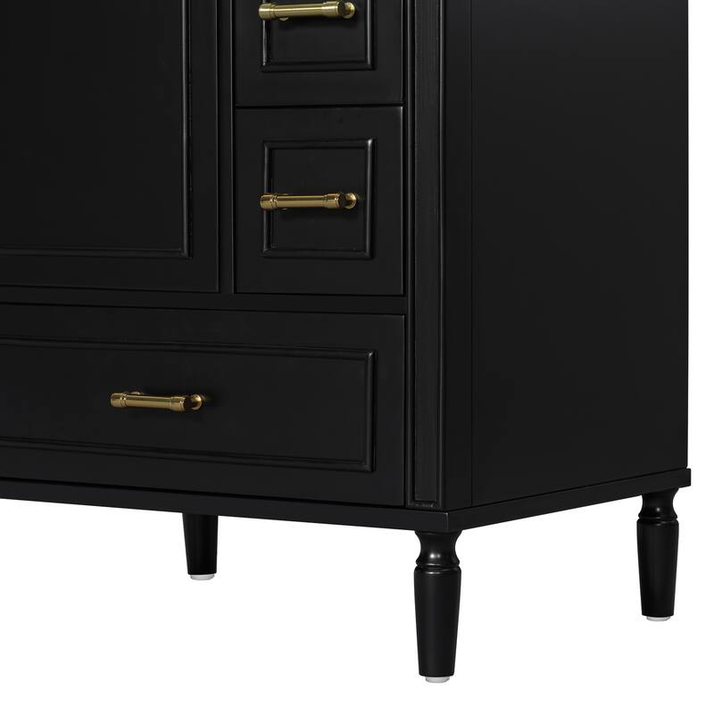 GDFStudio - Fernwell Transitional Freestanding Bathroom Vanity Cabinet with Ceramic Sink, Soft Close Drawers & Door Storage