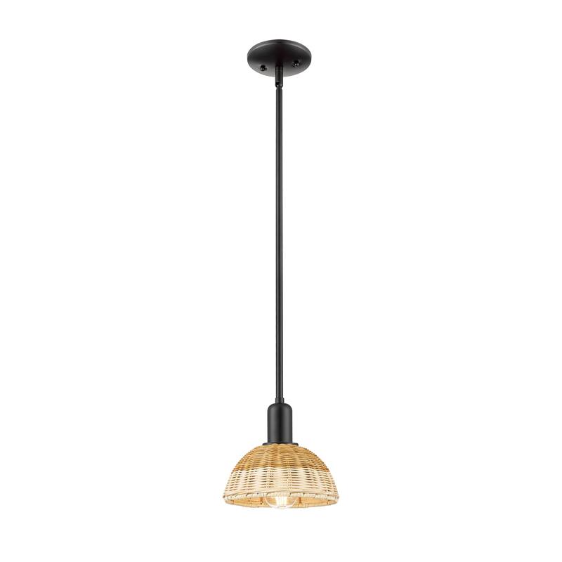 Innovations Lighting Downtown Urban - Natural Ballston Dome - 1 Light 8" Stem Hung Mini Pendant with Basketweave Shade