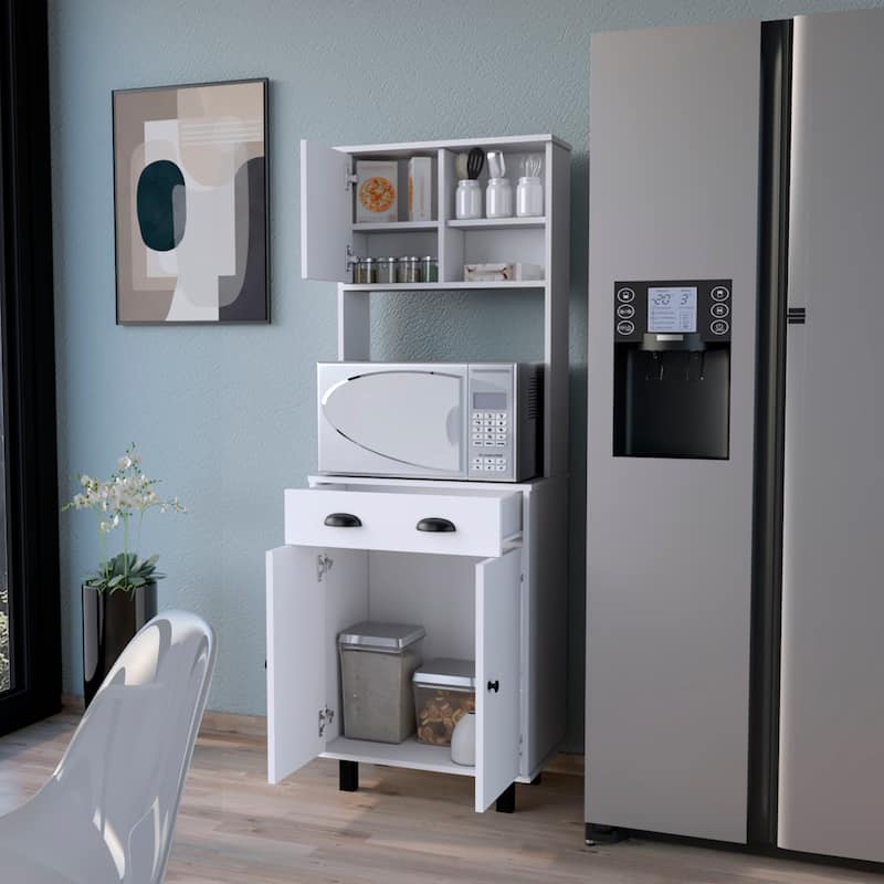 White 1-Drawer Kitchen Pantry - White