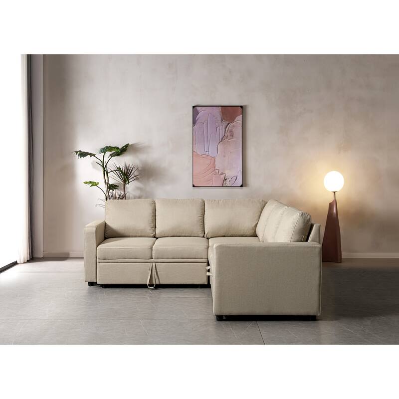 Sectional Sofa Bed, Beige, Polyester, 82x82x35 inches - Space-saving & Easy Install