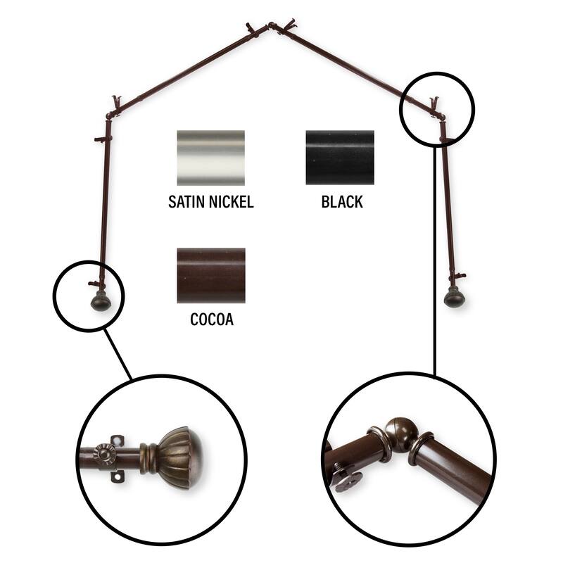 InStyleDesign Gemma 4-Sided Bay Window Curtain Rod - Cocoa - 28-48 inches per side