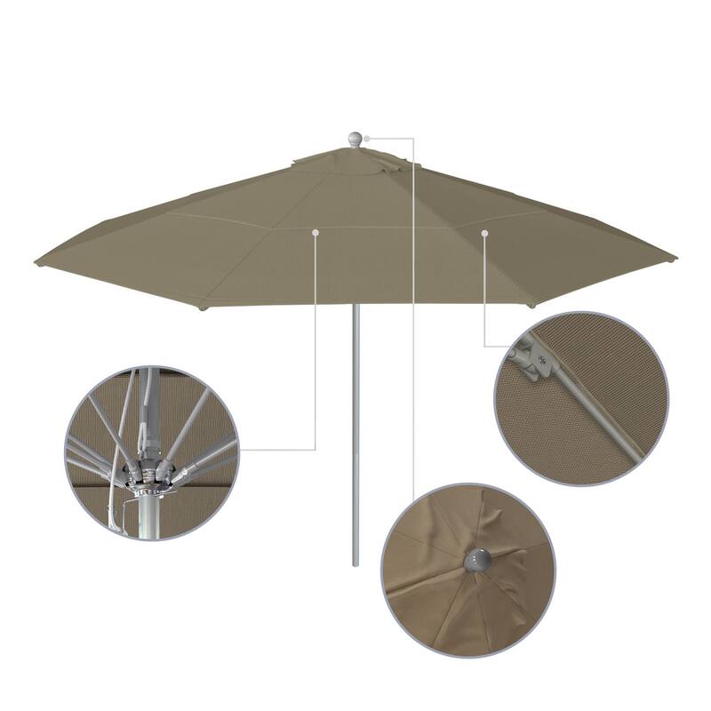 California Umbrella 11' Rd Aluminum Frame, Fiberglass Rib Market Umbrella, Push Open, Anodized Silver Finish, Olefin Fabric