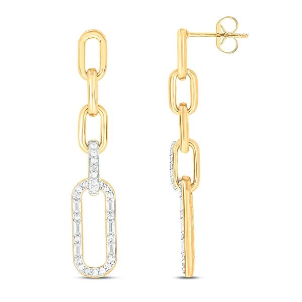slide 1 of 6, Cali trove .925 Silver 1/4Cts Roung-Baguette Diamond Paperclip Earring Yellow