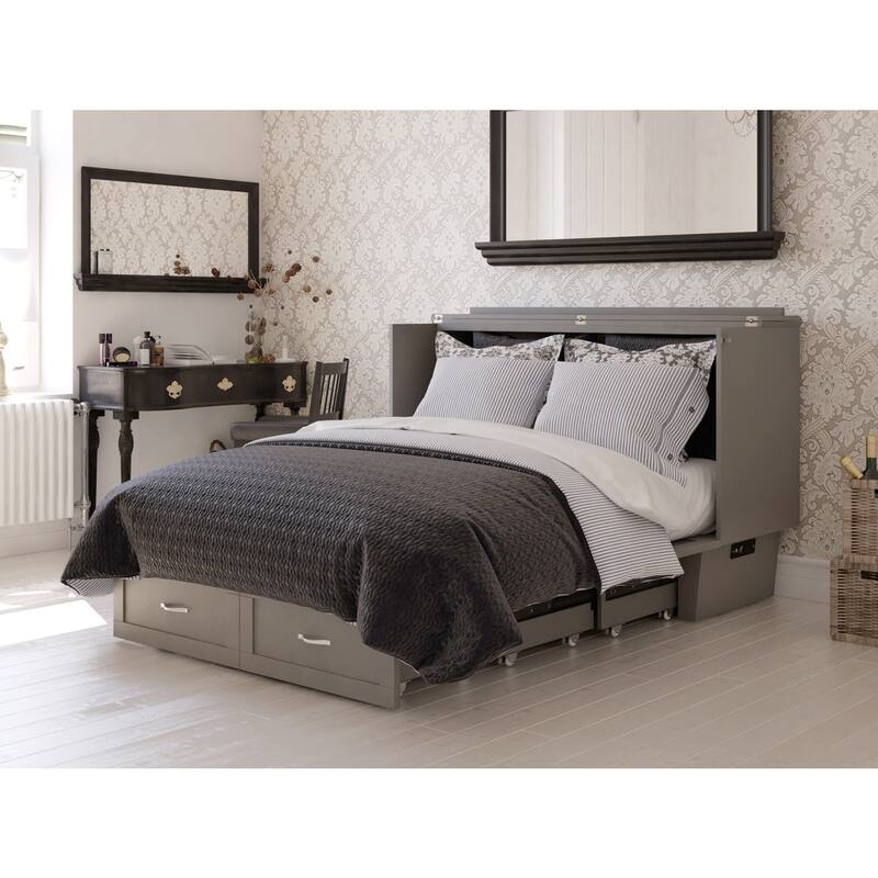 Murphy Bed Chest Grey Memory Foam Queen Bed Space Saving Furniture Charging Station