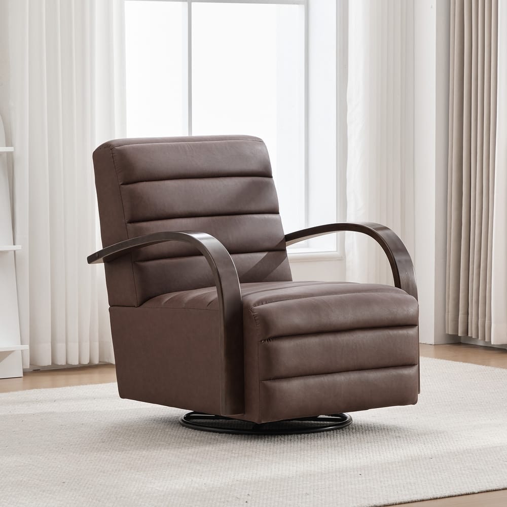 30.3"W Upholstered Swivel Accent Chair with Solid Wood Armrests, Channel Tufted Lounge Chair Single Reading Sofa Chair