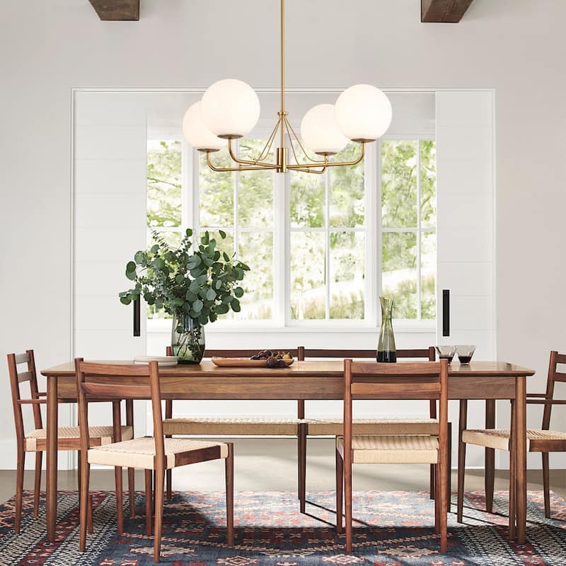 Modern Opal Glass Globe Quadra Dining Chandelier