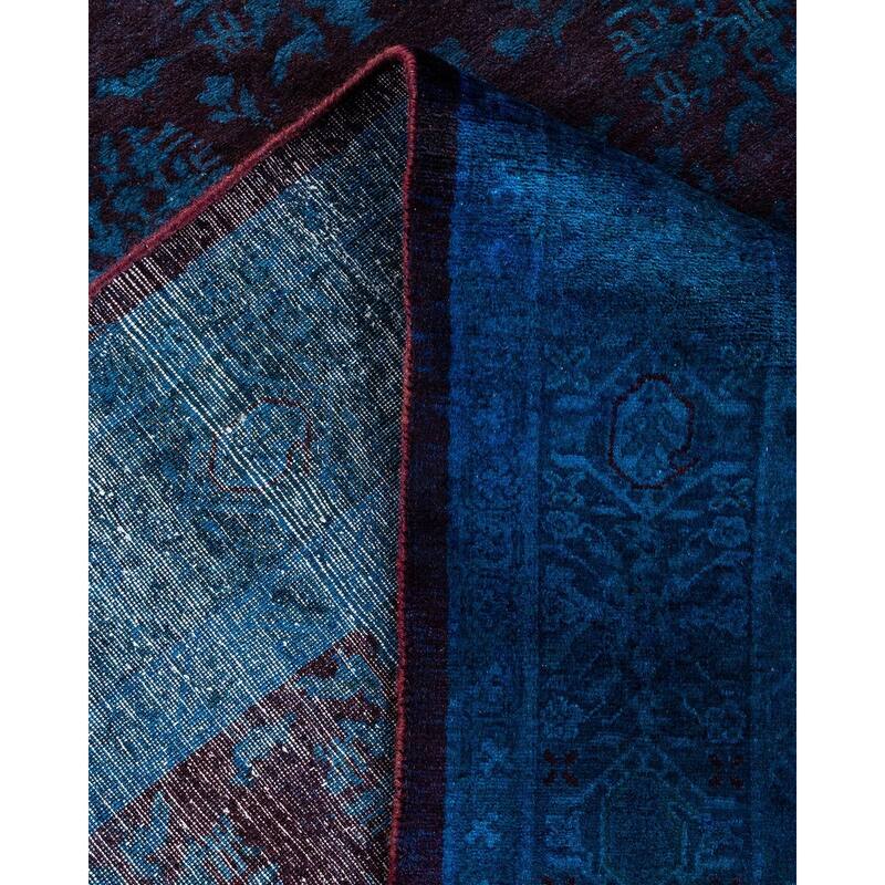 Overton Hand Knotted Wool Vintage Inspired Modern Contemporary Overdyed Blue Area Rug - 8' 2" x 10' 3"