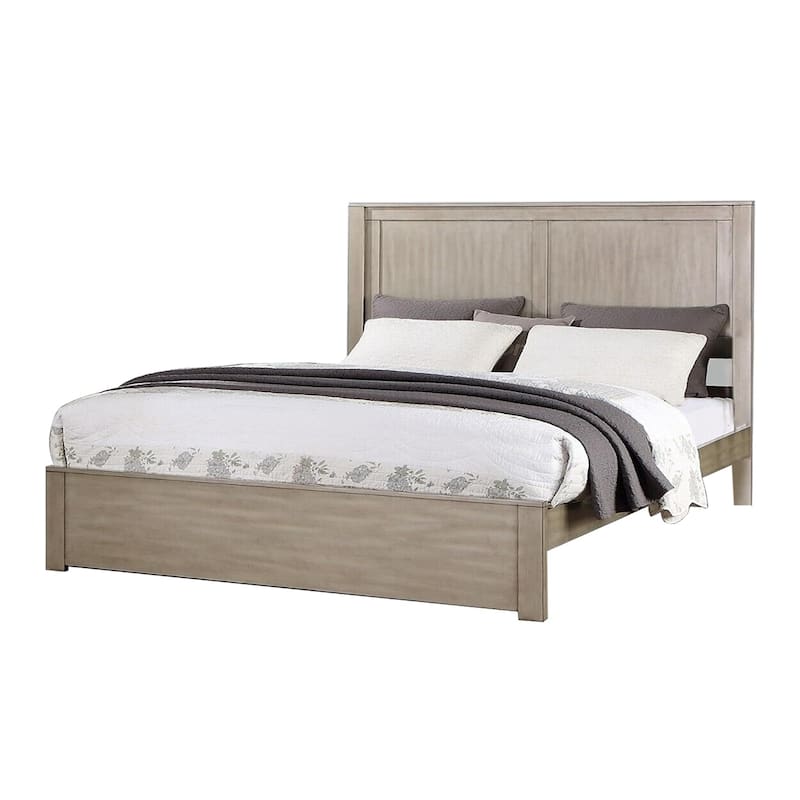 Wooden Eastern King Bed with 2 Panels Headboard Design - Light Tan