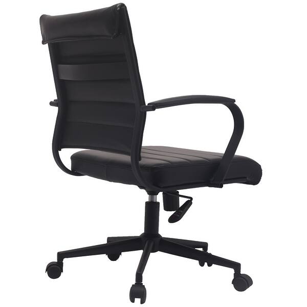 Shop 2xhome Black Office Chairs Mid Back Ribbed Pu Leather Executive Task Work Conference With Arms Wheels Tilt Swivel Rolling Overstock 18019936 All Black