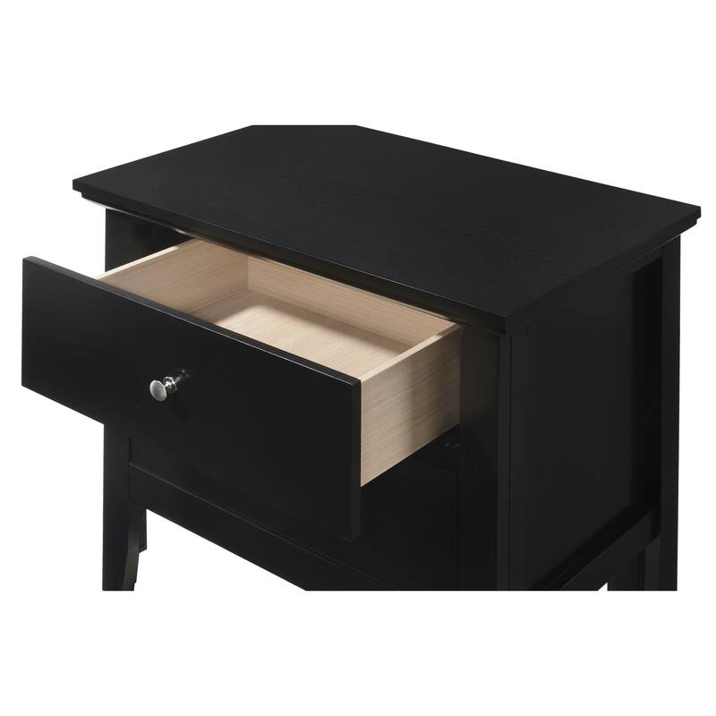 Black Nightstand 24x24x16 with Two Spacious Drawers, Sleek Transitional Bedside Table for Modern Bedroom Organization