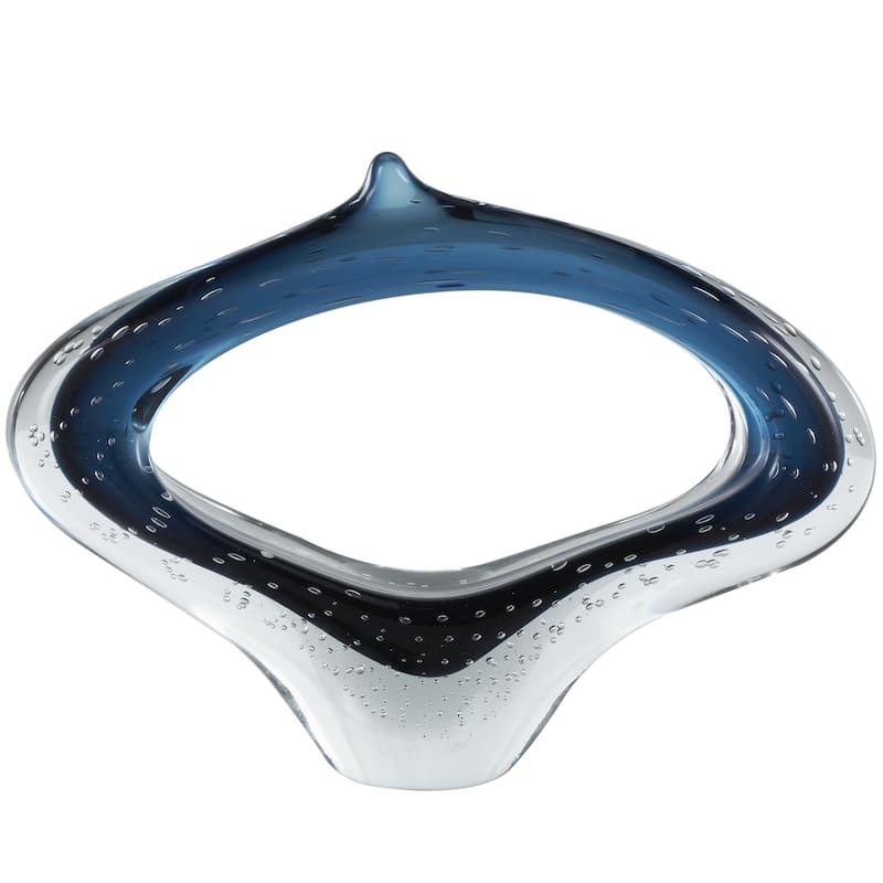 Glass Abstract Ombre Cutout Oval Decorative Sculpture with Bubble Texturing - Dark Blue or Copper - Roche River Decor - Dark Blue