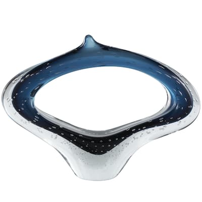 Glass Abstract Ombre Cutout Oval Decorative Sculpture with Bubble Texturing - Dark Blue or Copper - Roche River Decor