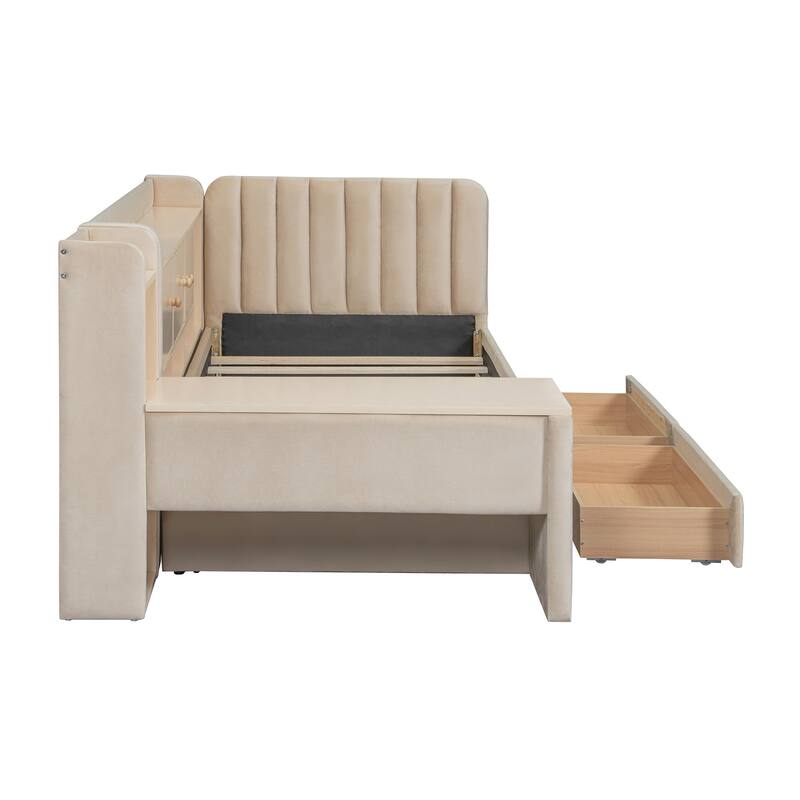 Twin Size Upholstered Daybed with Multiple Storage Options
