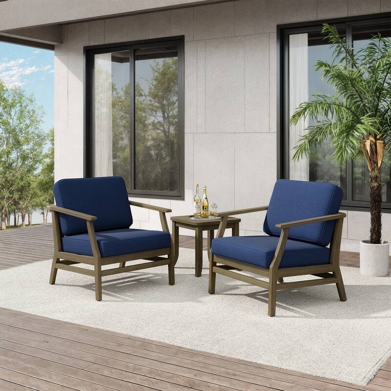 Teak Outdoor Bistro Set with Weather-Resistant Cushions (3-Piece Set)