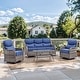 preview thumbnail 46 of 101, Outdoor Sofa with 6-Inch Thick Cushions Furniture for Porch 4PCS Sofa w/ Swivel Chair Table - Grey Wicker Blue Cushion