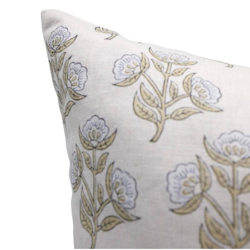 Fabdivine 12x20 Handmade Pure Linen Cushion Cover Floral Mustard Ideal for Sofa, Floral Block Print, Accent Décor, Bagru Buti