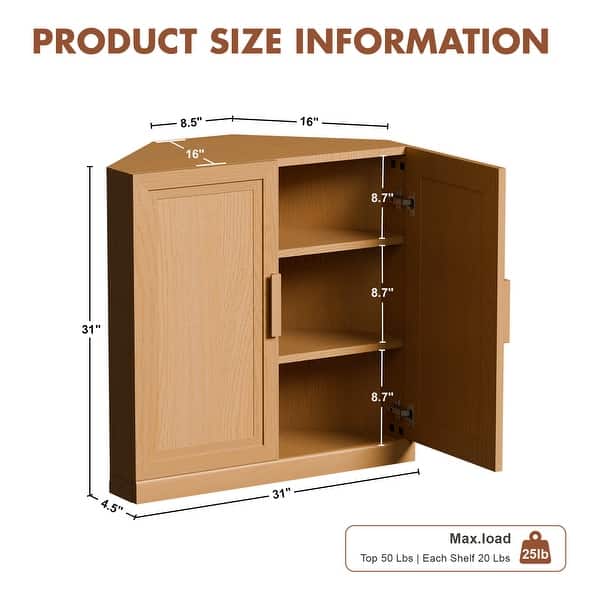 dimension image slide 1 of 6, 31"H Corner Sideboard Cabinet Free-Standing Corner Storage Organizer