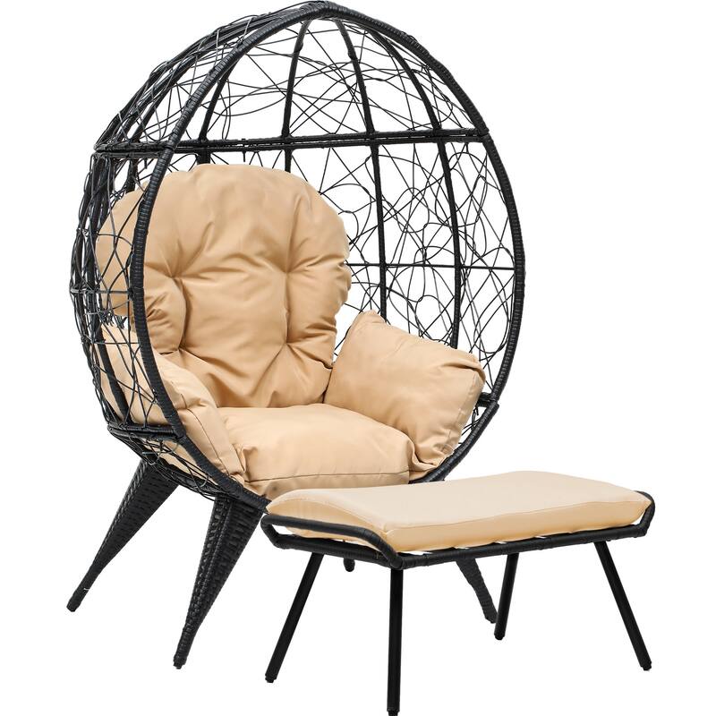 Egg Chair with Stand Outdoor Egg Lounge Chair with Cushion