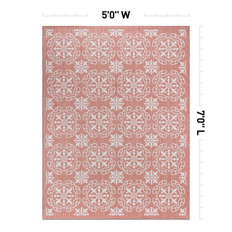 World Rug Gallery Transitional Geometric Textured Flat Weave Indoor/Outdoor Area Rug
