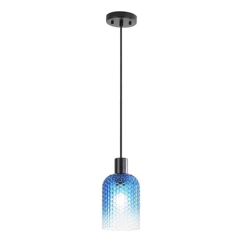 1/3-Light Modern Industrial Bell Metal Adjustable Pendant Light with Textured Glass for Kitchen Island - Blue