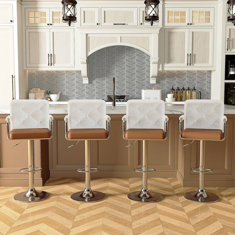 Javlergo Adjustable Height Swivel Bar Stools PU Leather with Back and Armrest, Set of 4 Barstools