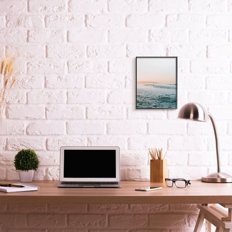 Stupell Surfing the Tide Beach Wave Photograph Framed Wall Art - Blue