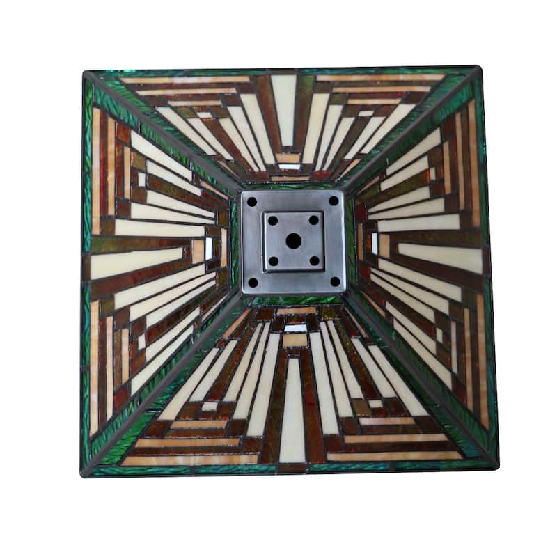 Tiffany-Style 2-Light Mission Semi-Flush Ceiling Fixture 14" Shade