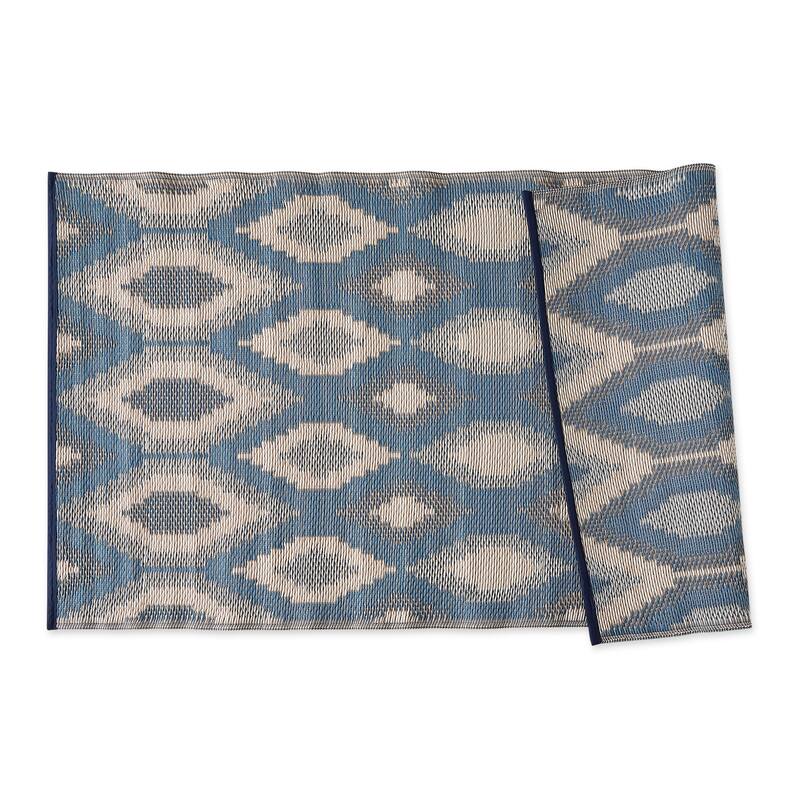 Blue and Grey Ikat Outdoor Floor Runner 3x6 Ft