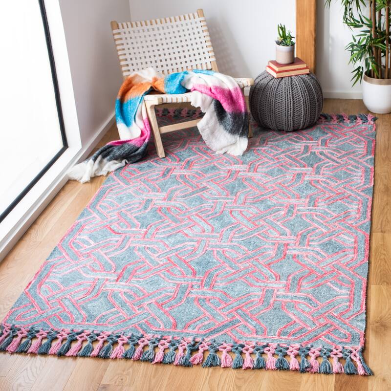 SAFAVIEH Handmade Sahara Daja Silk Tassel Rug - 5' x 8' - Pink/Grey