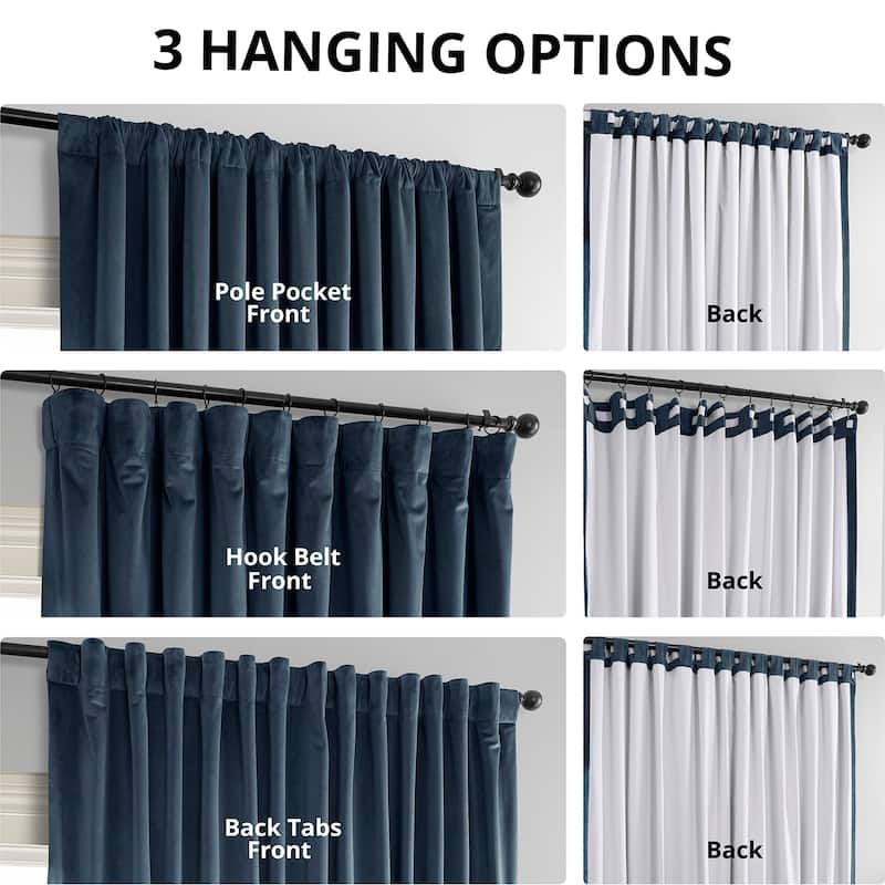 Exclusive Fabrics Signature Extra Wide Midnight Blue Velvet Blackout Curtain (1 Panel) - Luxurious Blackout Drapery