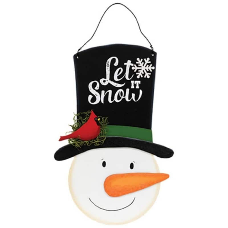 White Black Wooden Snowman Hanger with Top Hat and Holiday Decor - 9.50 x 0.50 x 14.50 in. - White-Black
