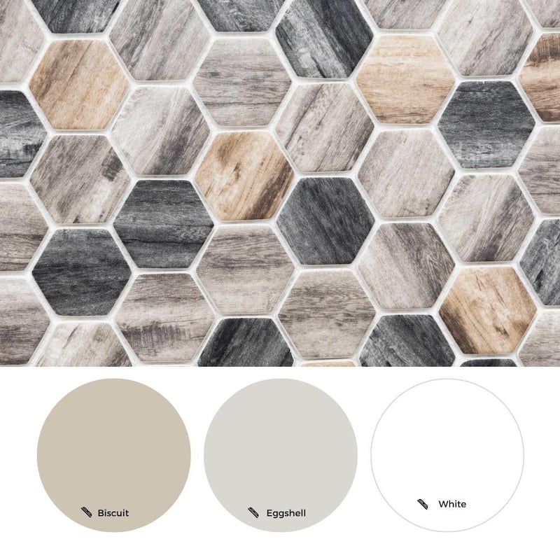 Recycled 1.88x1.88 Greige Wood Look Glass Hexagon Mosaic Tile - Wall & Backsplash
