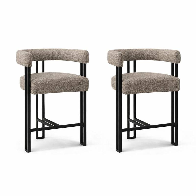 25" Seat Height Upholstered Tweed Black Matel Counter Stool - Brown-2-piece