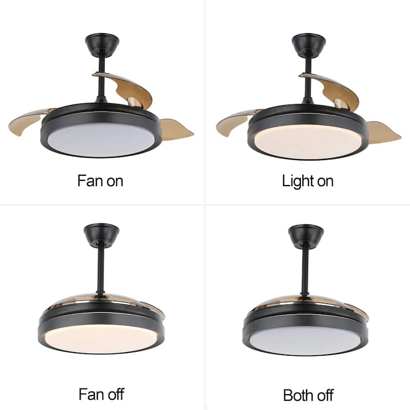 42" Ceiling Fan Light Kit Included with Retractable Blades,6 Fan speed 3 Light Tone with Remote Control - 42 Inches