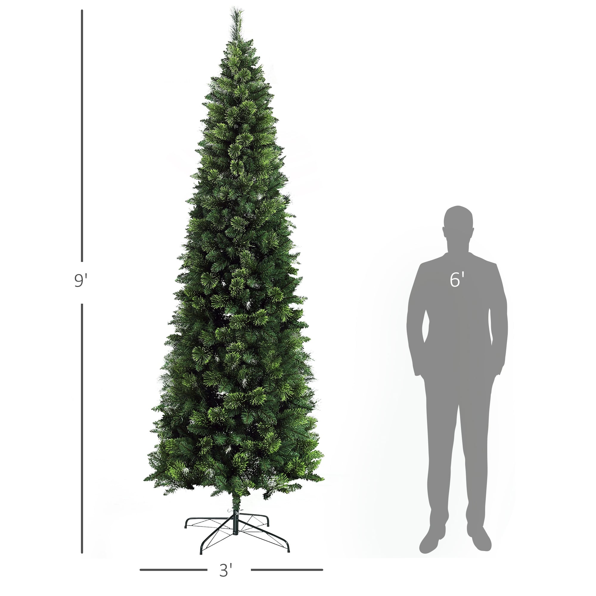 9 FT Tall Pencil Artificial Christmas Tree with 1298 Branches