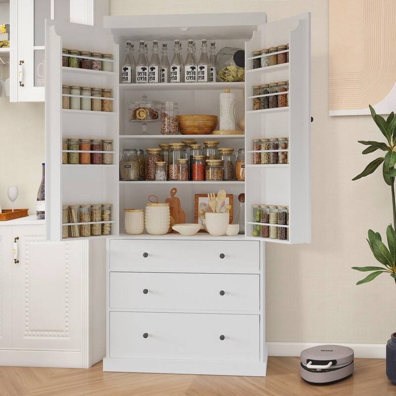Farmhouse 77" Kitchen Pantry Storage Cabinet with Adjustable Shelves and Multiple Door Shelves