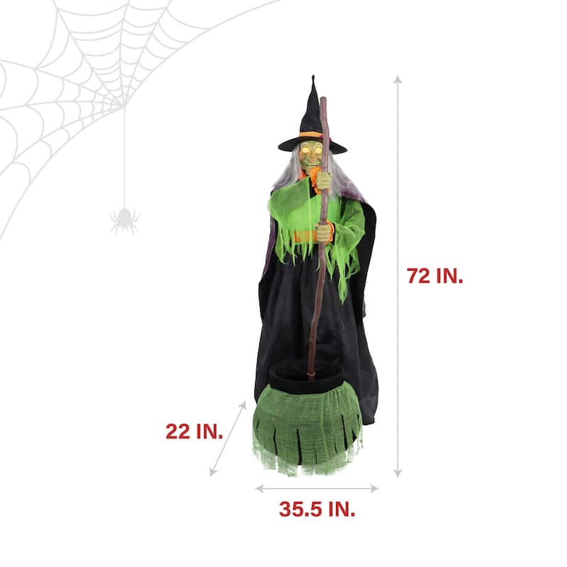 Haunted Hill Farm 6-Ft. Tall Motion-Activated Cauldron Witch, Premium Talking Halloween Animatronic, Plug-In