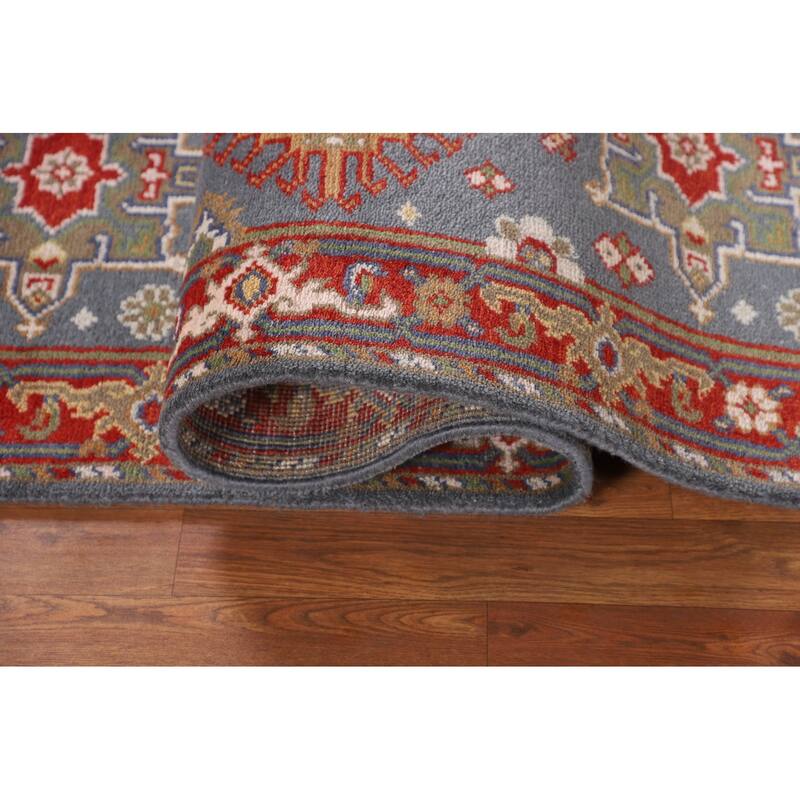 Blue Geometric Khotan Oriental Runner Rug Handmade Wool Carpet - 2'6"x 10'0"
