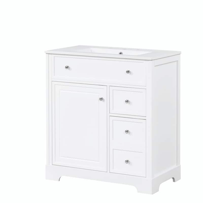 30" Bathroom Vanity with Sink, Cabinet with 1 Door and 2 Drawers, MDF Construction