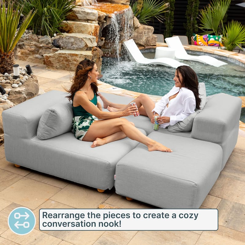 Jaxx Vada Outdoor Sun Lounger Loveseat Luxurious Modular Double Chaise and Conversation Nook - 72" W x 79.5" D x 25.5" H