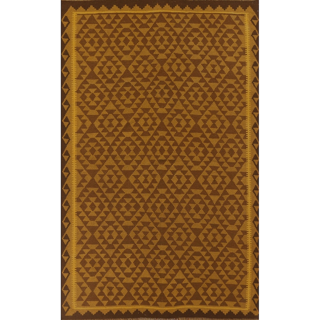 Hand Woven Oriental 100% Wool Carpet Southwestern Geometric Yellow & Gold Kilim Area Rug - 9' 10'' X 6' 10''