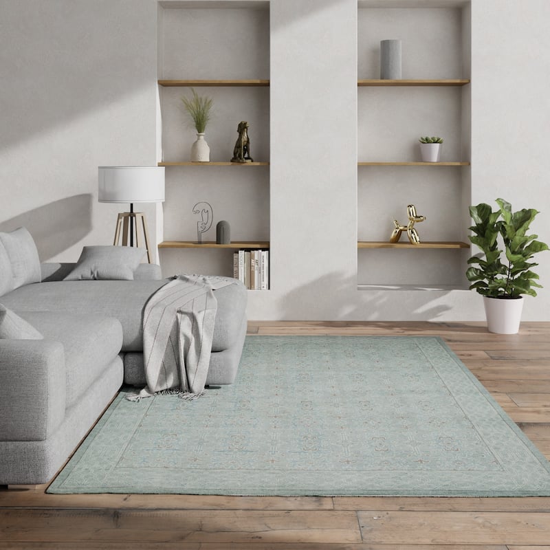 Empress Bordered Area Rug - Light Blue - 6' x 9' - 6' x 9'