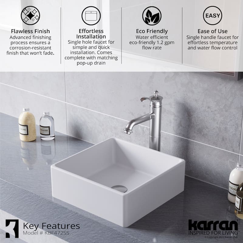 Karran Vineyard KBF472 Single-Handle Single Hole Vessel Bathroom Faucet with Matching Pop-up Drain